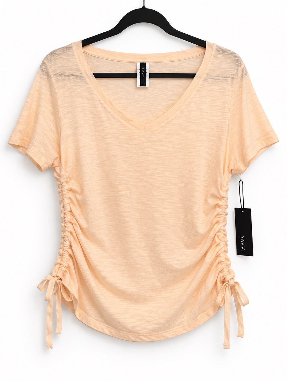 Savvi NWT Gathered Side Tie V-Neck Tee Shell Pink Large